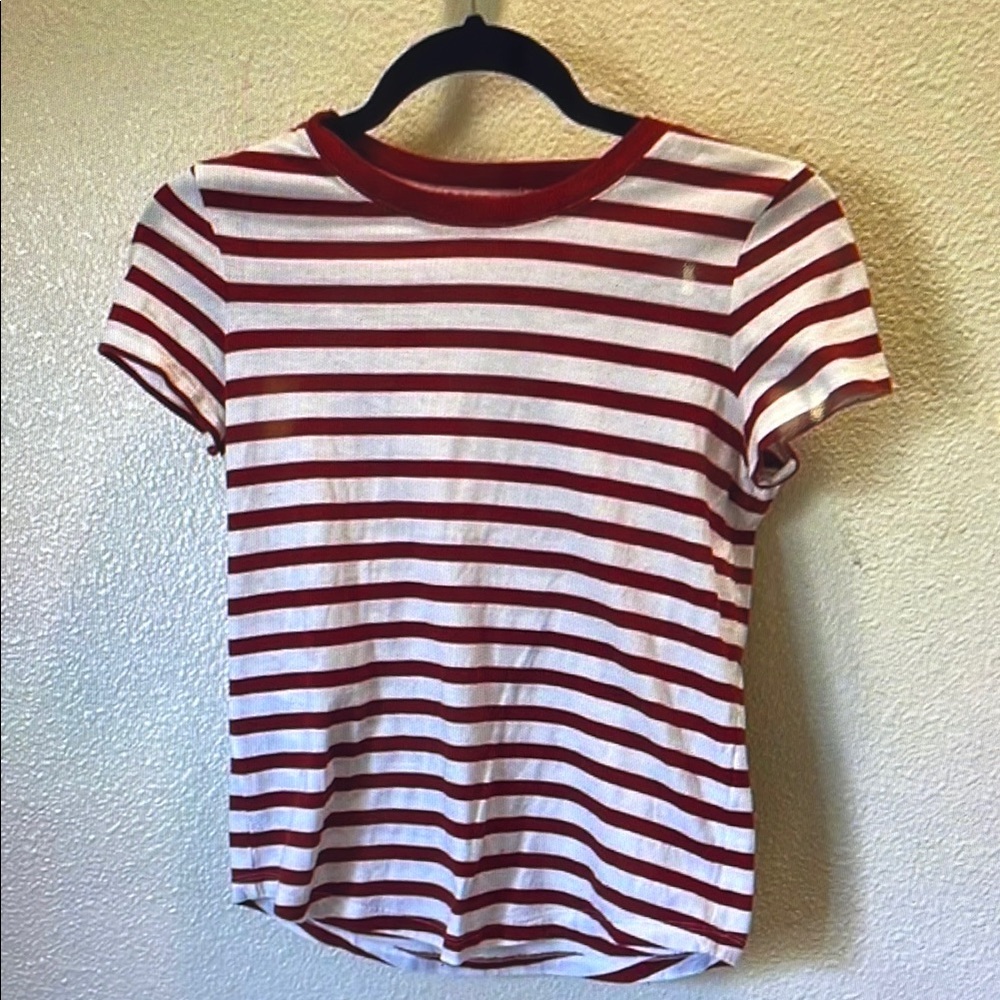 Red and White Striped Short Sleeve Tee
